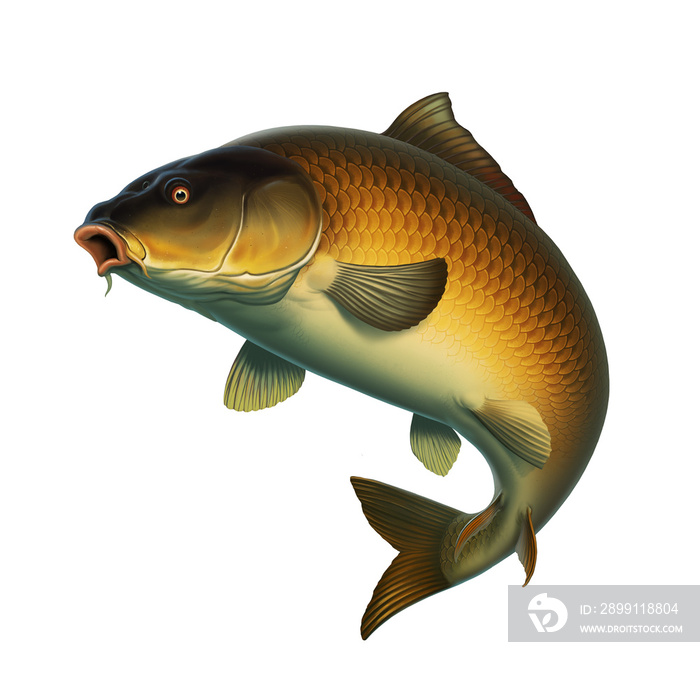 Carp fish (koi) realism isolate illustration. Fishing for big carp, feeder fishing, carp fishing.