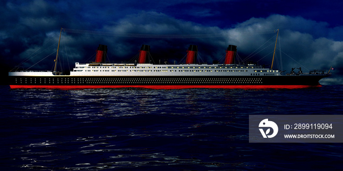 Extremely detailed and realistic high resolution 3d illustration of the old passenger ship Titanic