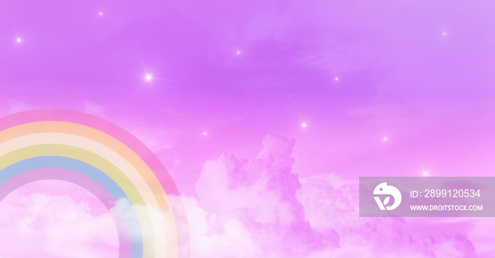 抽象kawaii。彩虹梦童话独角兽天空背景。柔和渐变粉彩卡通图