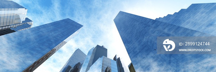 Skyscrapers against the sky, modern high-rise buildings view from below