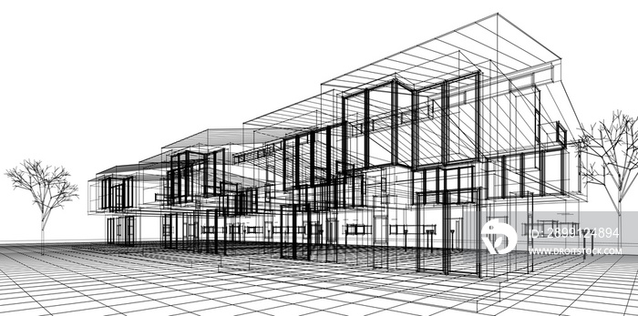 townhouse architectural sketch 3d illustration