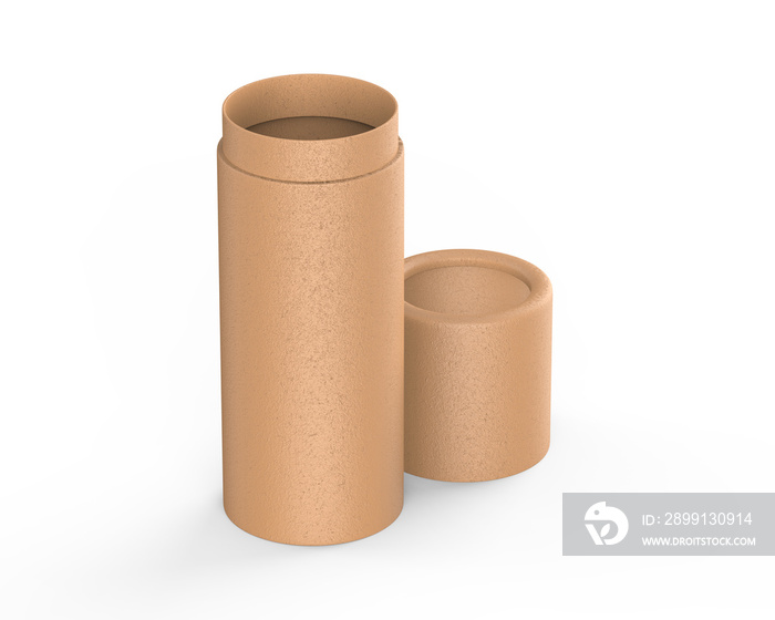 Brown Kraft paper tube push up tin can mockup template on isolated white background, ready for desig