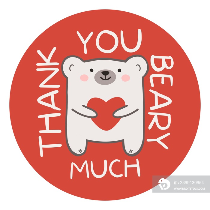 Thank you beary much. Cute gratitude bear holding a big heart. Sweet appreciation greeting card with
