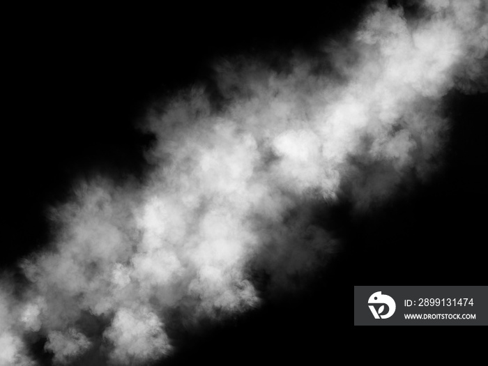 white smoke cloud on Isolated black background . Misty fog effect texture overlays for text or space