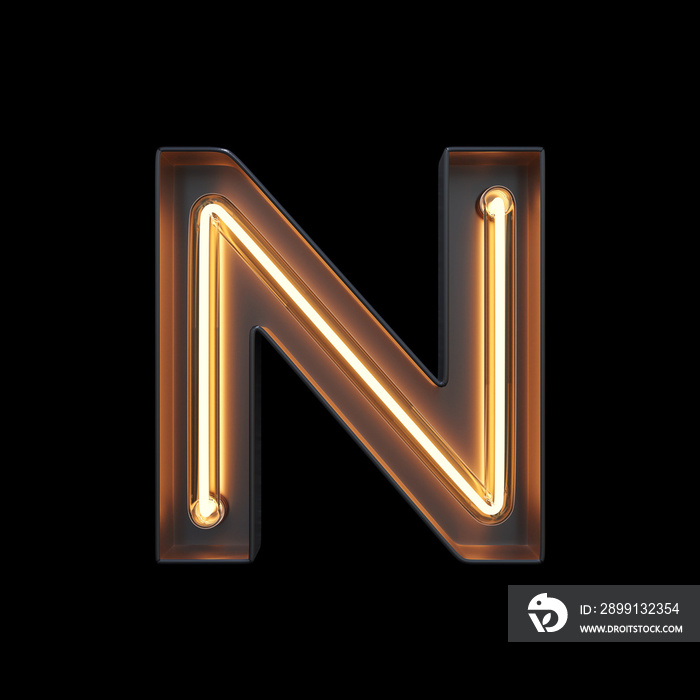 Neon Light Alphabet N with clipping path. 3D illustration