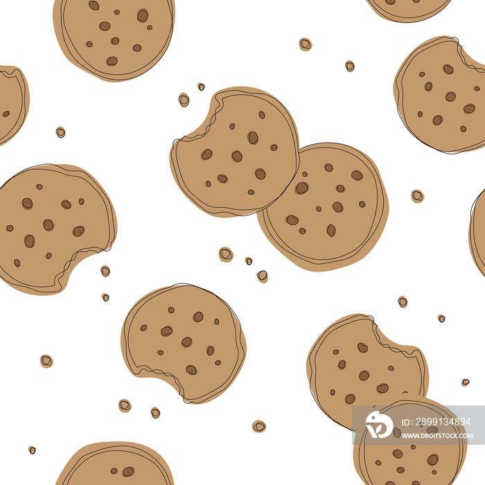 饼干图案。简单可爱的饼干平面无缝图案，白色背景，用于礼品包装纸