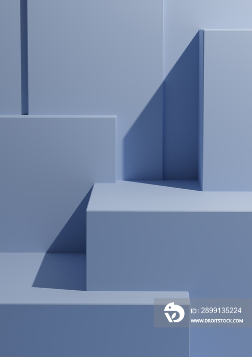 最小光线粉彩浅蓝色背景3D工作室模型场景，带讲台和产品级别