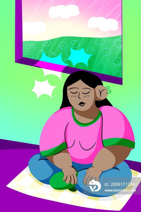 深色女人在瑜伽课上放松的黑色头发
