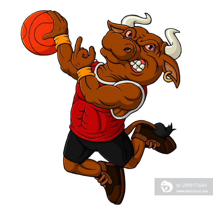 Cartoon bull basketball mascot showing middle finger-hand drawn art