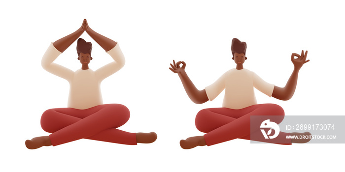 Yoga et bien être, illustration 3D dun homme en posture de méditation