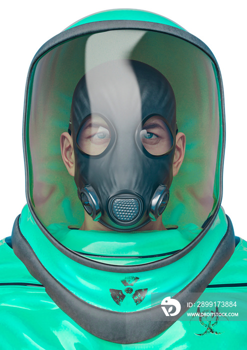 man in a biohazard suit portrait