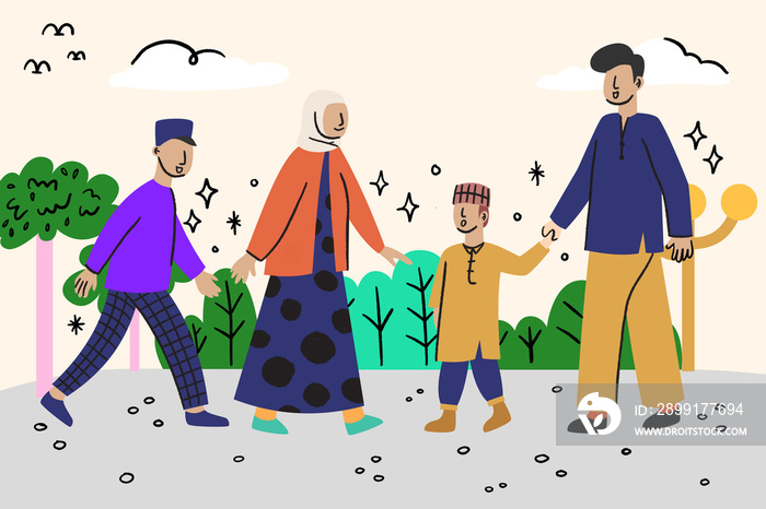 Asian muslim family greeting