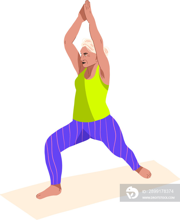 elderly woman practicing yoga transparent background