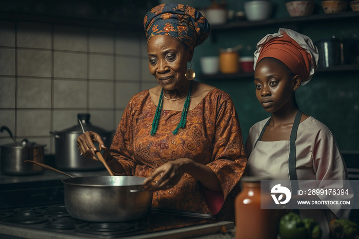 Generative AI. Igbo woman and daughter cooking