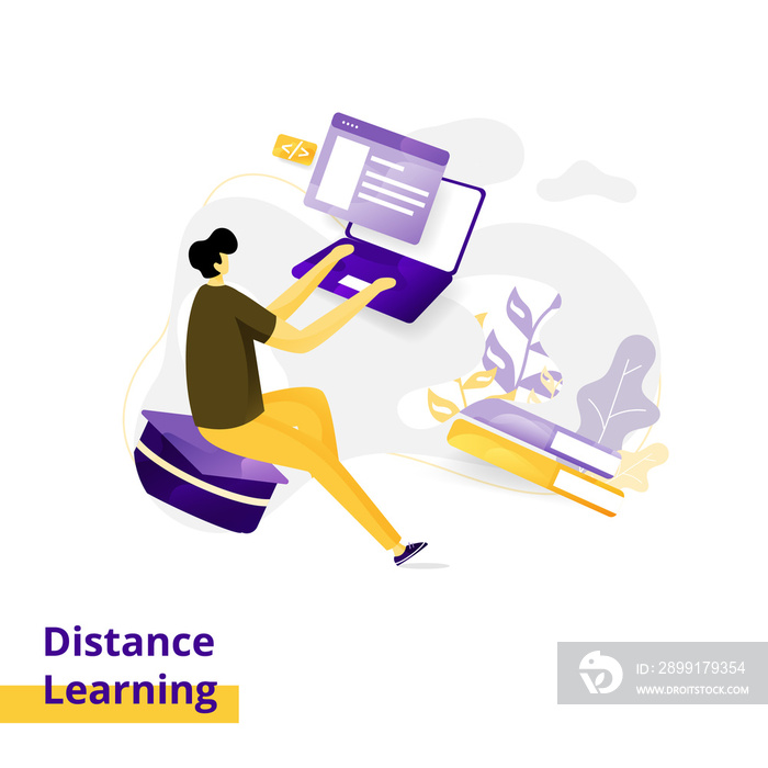Landing page Illustration Distance Learning. the concept of men using a laptop, can be used for webs