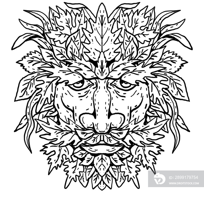 Green Man With Foliate Head Portrait Cartoon Retro Drawing