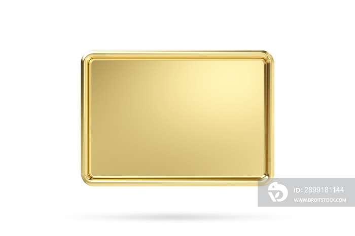 在白色背景上隔离的3d金色空黄铜金属板上闪闪发光。3d渲染