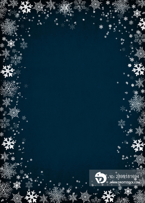 带雪花的蓝色冬季背景。带复制空间的框架，供您自己创作。圣诞插图