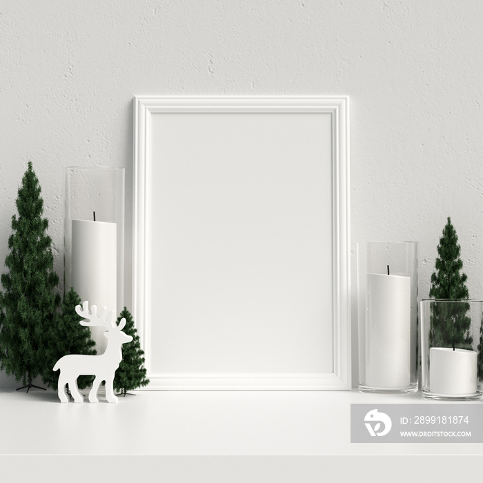 斯堪的纳维亚圣诞和冬季装饰室内模拟海报框架