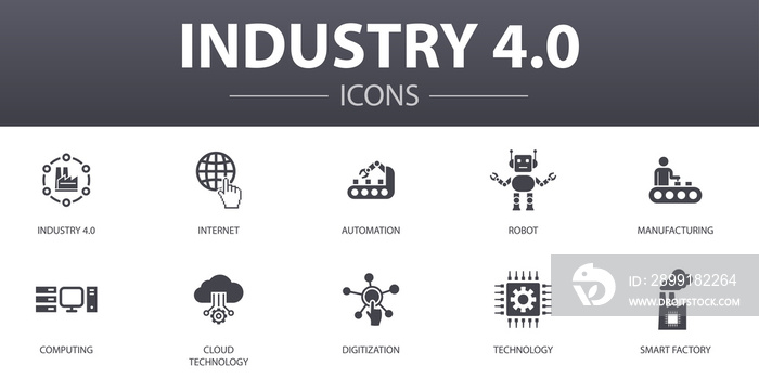 Industry 4.0 simple concept icons set. Contains such icons as internet, automation, manufacturing, c