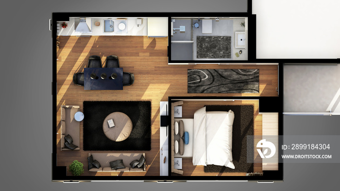 3d render apartment floor plan