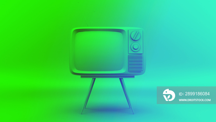 Modern minimal colorful 3D render of a classic television set in a green , gradient tint