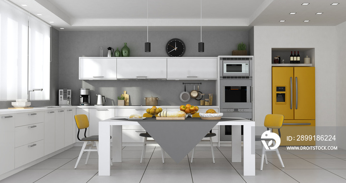 Contemporary kitchen with table set