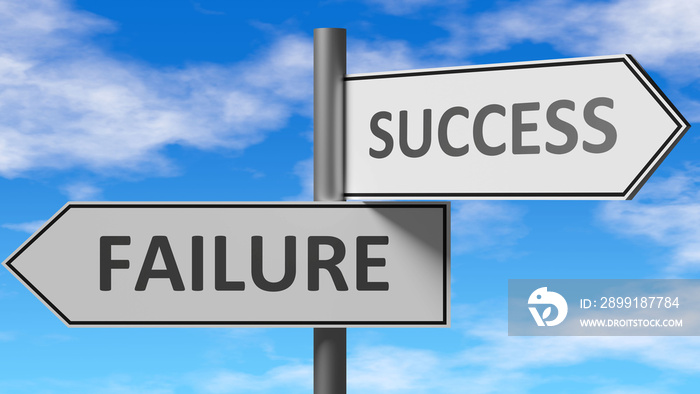 Failure and success as a choice - pictured as words Failure, success on road signs to show that when