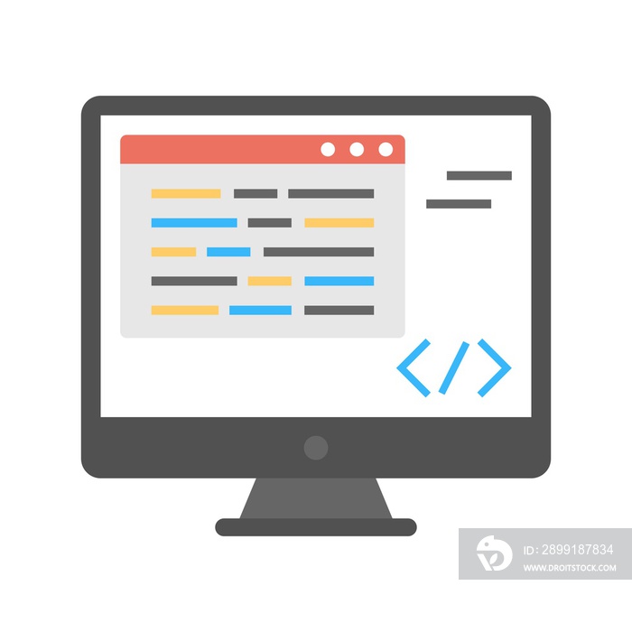 软件开发概念图标。编程，编码脚本矢量插图。