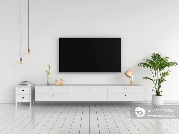 客厅宽屏电视和餐具柜，3D渲染