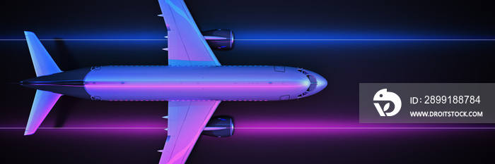 Airline travel on black background. 3d rendering