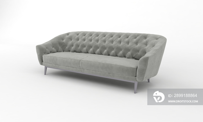 3D rendering of a modern stylish light gray sofa isolated on a white background