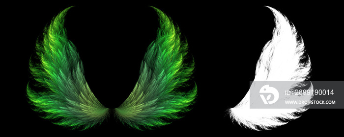 Magical animal green wings with white clipping mask
