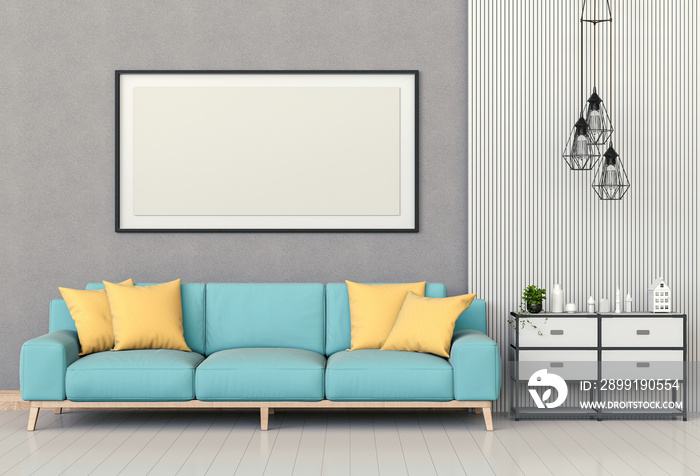 mock up poster frame interior living room background, 3D render