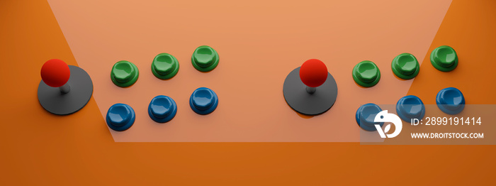 Old style of colorful  arcade machine controls, 3d illustration