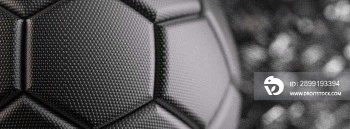 黑色背景下有颗粒的足球。3D草图设计和插图。3D CG。3D高