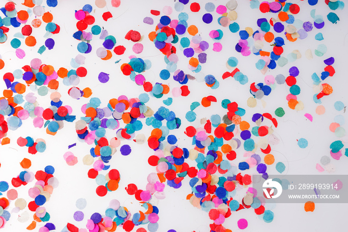 Colorful confetti on white background. Happy celebration party