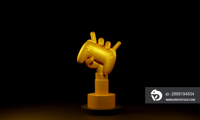 Golden hand holding wireless joystick. 3d rendering