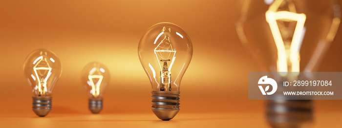 bulb on orange background. 3D rendering.