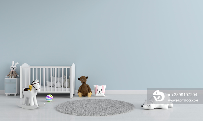 Blue child room with copy space, 3D rendering