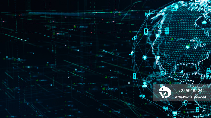 Technology Network Data Connection, Digital Network and Cyber Security Concept. Earth element furnis