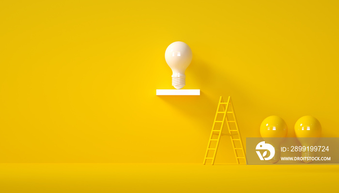 Minimal Idea Design Concept Successful white bulb on yellow pastel background