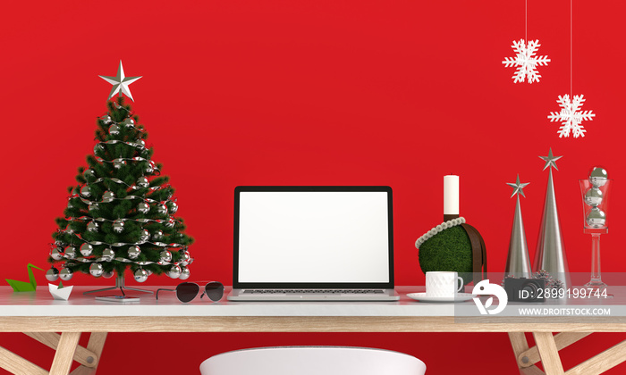 Laptop display for mockup, christmas concept, 3D rendering