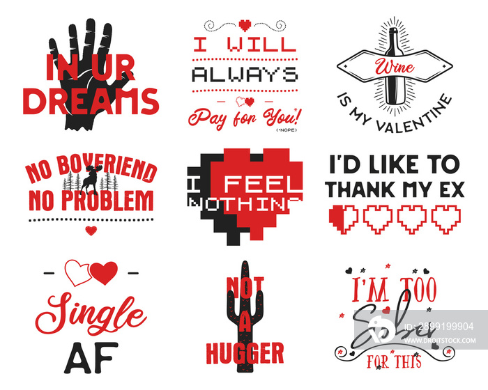 有趣的情人节排版标志集。t恤、海报、卡片和st的节日印花