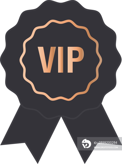 Vip label, badge or tag. Black banner with gold vip text.  Illustration