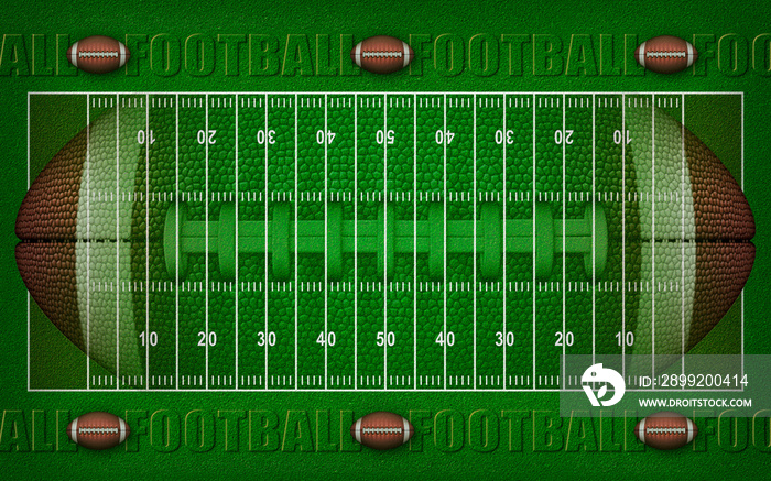 American Football Field Design With Balls Border – 3D Illustration