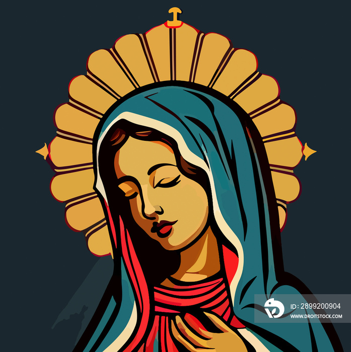 Caricature of the virgin of guadalupe, flat design