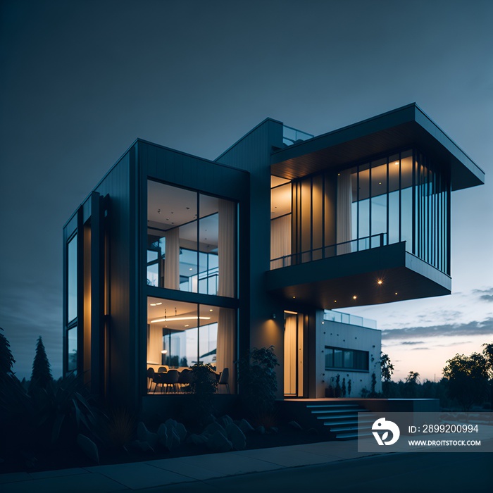 Photo of a spacious contemporary house with floor-to-ceiling windows