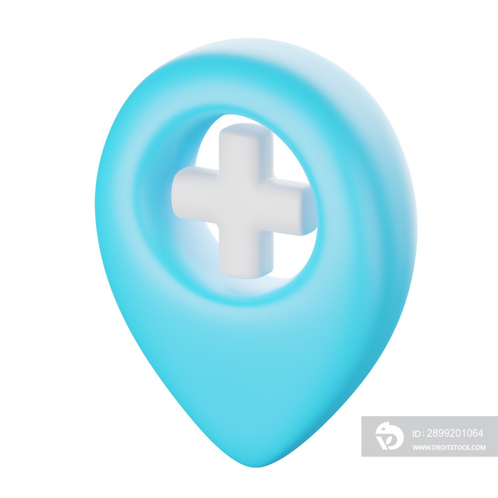 3d icon render of hospital pin isolated on white background, clipping path.