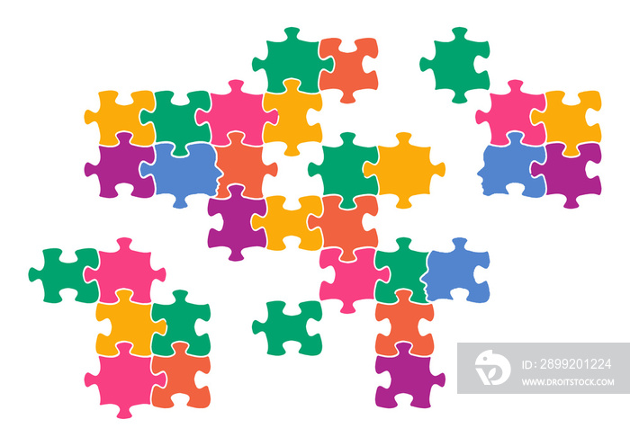 Jigsaw puzzle pieces are seen on a transparent background.